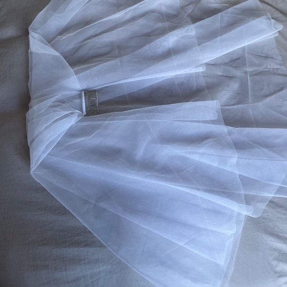 Designer White Fingertip Wedding Veil with Blusher main image 4